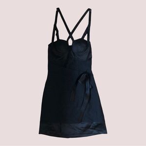 Fitted black bustiers bra strappy, fitted party dress, low zip back, size small